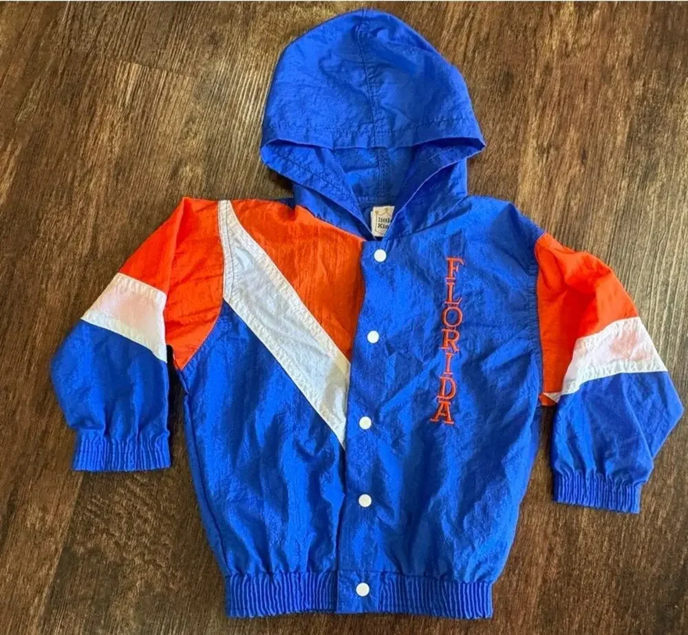 Vintage Little King Florida Gators Jacket Size 3 Blue Orange Hooded Windbreaker